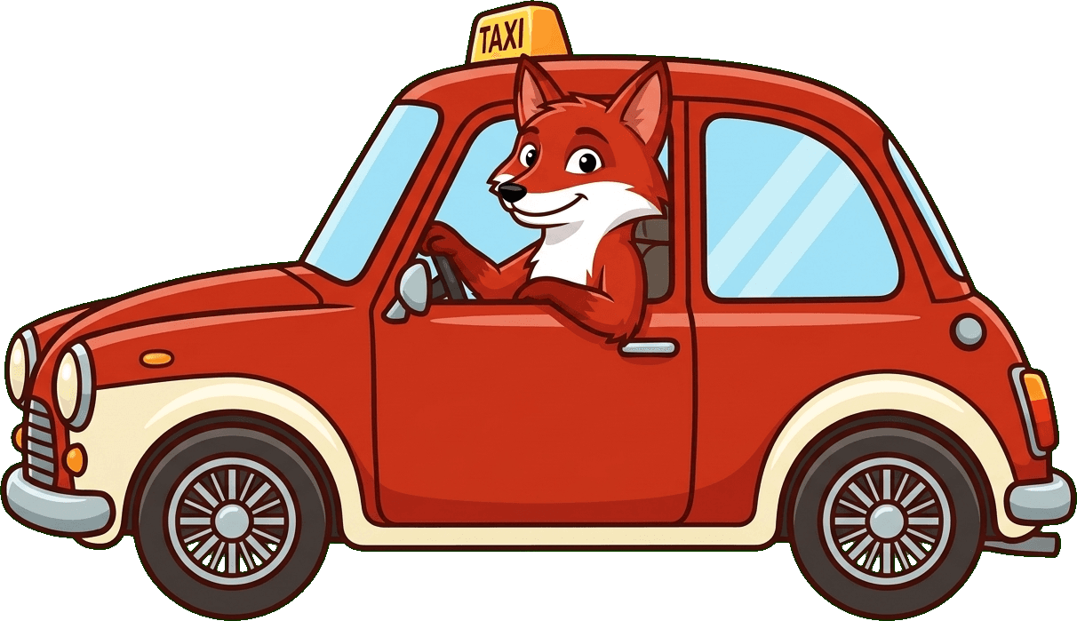 Herr Fuchs fährt sein Taxi und zeigt dir den fairen Preis